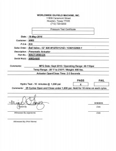 Pneumatic actuator test report